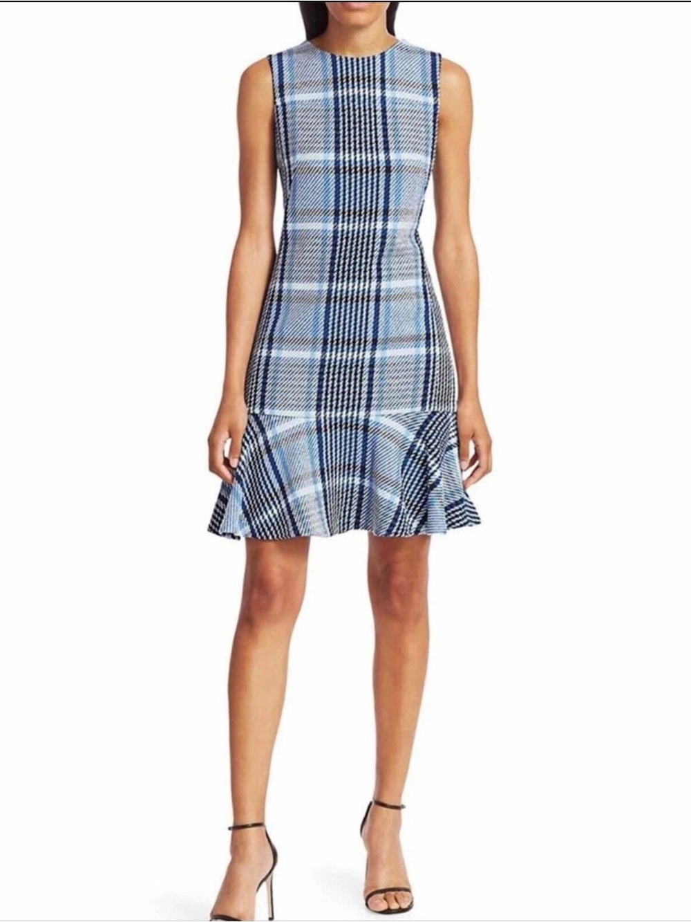 Akris Punto Plaid Tweed Flounce Hem Shift Dress
